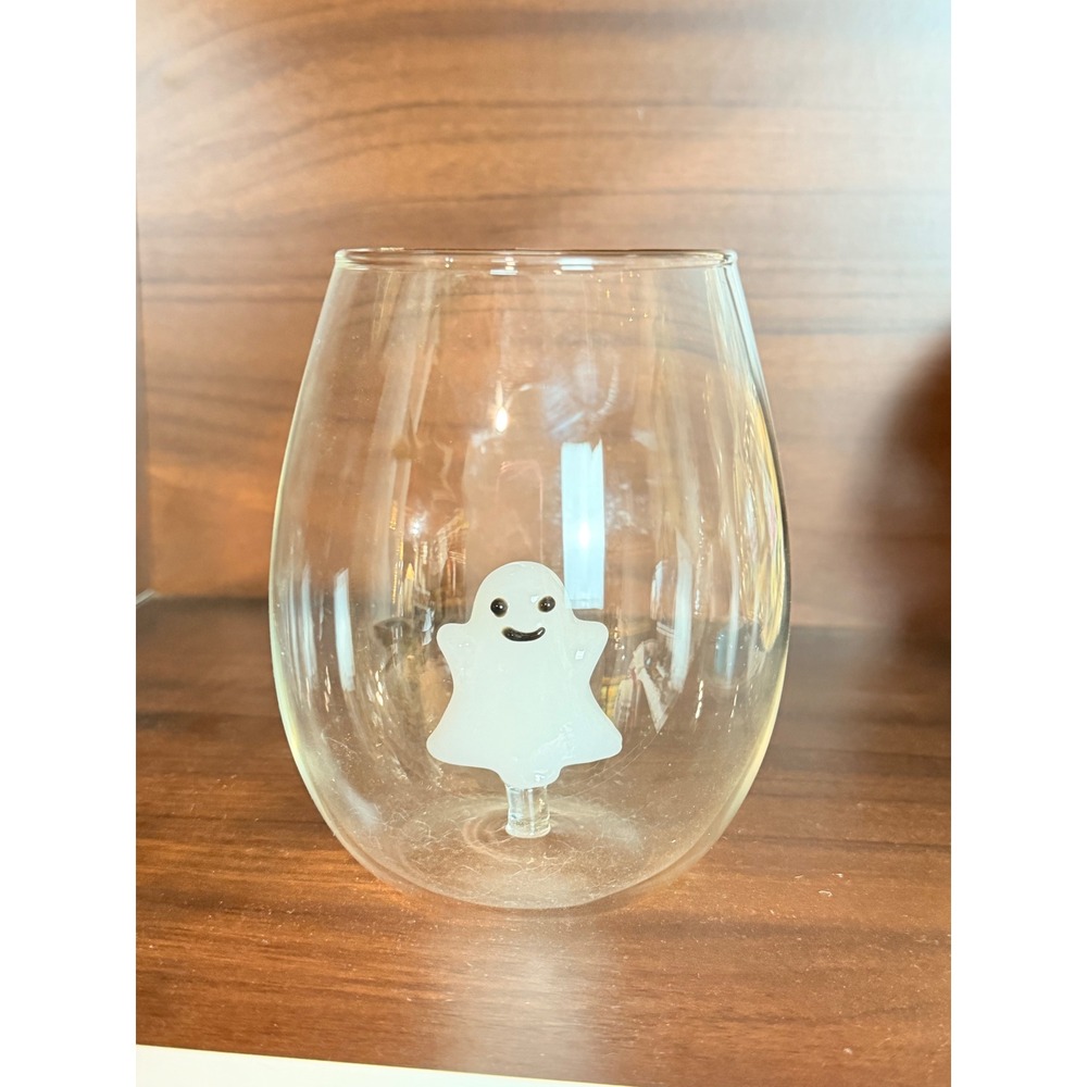 Anthropologie Eerie Stemless Wine Glass Ghost 16 Oz Handblown 2024 Halloween